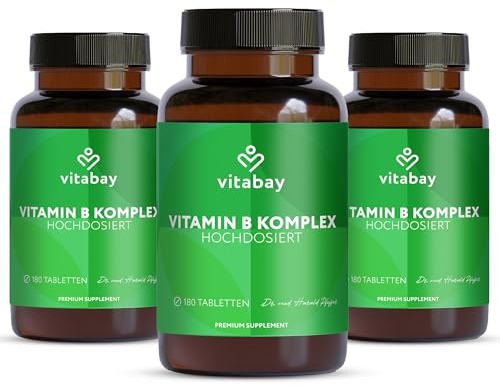 Vitabay Vitamin B Komplex hochdosiert – 540 vegane Tabletten – alle 8 B-Vitamine mit Methylcobalamin (B12) – für Energie, Nervensystem & weniger Müdigkeit – laborgeprüft in Deutschland – 3er Bundle