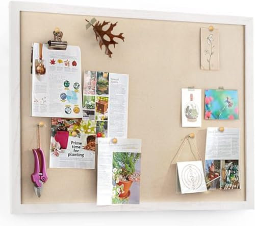 Emfogoo Pinnwand Groß mit Leinen, Pinnwand Kork 60x45CM, Pinwand mit Holzrahmen für Küche Büro Schule Heim Kinderzimmer Wand Dekoration Aufhängen, Korktafel mit 20 Pinnnadeln, 1 Stück(Vintage-Weiß)