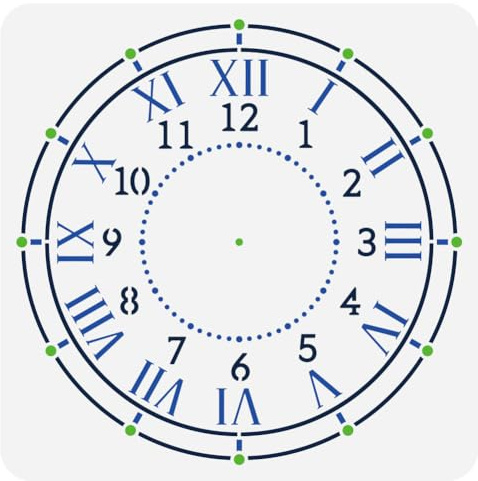 FINGERINSPIRE Stencil con quadrante dell'orologio per pittura, 30 x 30 cm, modello di disegno con numeri romani, numeri romani, stencil in plastica PET per orologio per fai da te