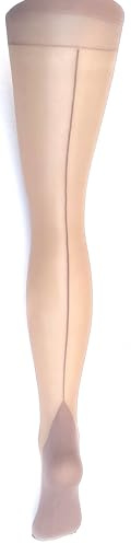 MYSASI Women's 15 Denier Vintage Stiletto Heel Stocking with Seam (UK, Alpha, L, Plus, Tall, Natural With Natural Seam)