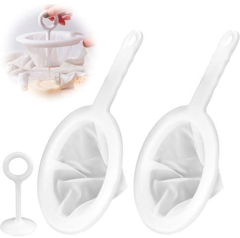 TNOMSNO 2PCS Filtro a Setaccio, Filtro per Alimenti Filtri a Rete in Nylon, Filtro a 100 400 Mesh Rete con Barra di Pressatura, Filtro per Alimentare, Filtro in Nylon per Vinacce, Latte, Vino Rosso