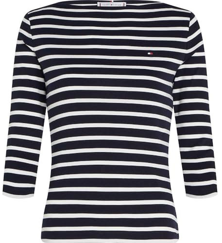 Tommy Hilfiger Damen Langarmshirt New Cody Slim U-Boot-Ausschnitt, Mehrfarbig (Nos Breton Desert Sky/Ecru), XL