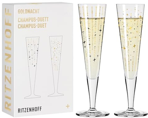 RITZENHOFF 6031008 Champagnerglas 200 ml - Serie Goldnacht - 2 Stück Sektglas mit Echt-Gold - Made in Germany
