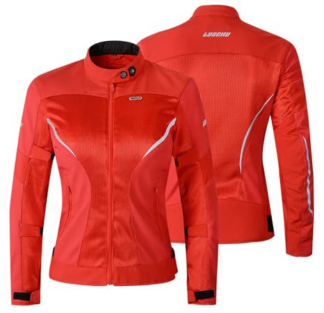 YuanDiann Damen Motorradjake mit 7 Stück Abnehmbar Protektoren Winddicht Reflektierend Textil Motorcross Atmungsaktiv Netz Motorradbekleidung Protektorenjacke Schutz Jacke Motorradanzug Rot M