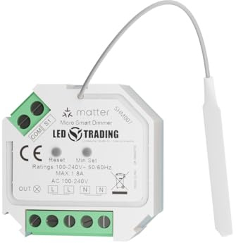 Unterputzmodule Dimmer, 1 Kanal für 230V max. 200W LED mit Taster/Schalter-Anschluss Phasenabschnitt dimmbare Lampen, Trafos & Leuchten (Dimmaktor mit Matter)