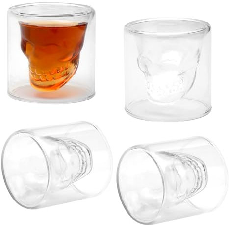 Lot de 4 verres à shot en forme de tête de mort - 75 ml - Verres à shot drôles - Verres à tequila