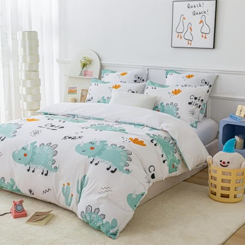 Gezu Ropa de cama de 135 x 200 cm, diseño de dibujos animados, color verde, animales zoológicos, reversible, 2 piezas, mullida, suave, color blanco, ropa de cama para adolescentes, niñas, niños, cama