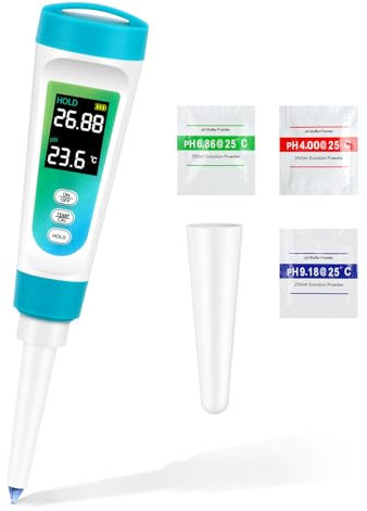 Medidor pH Alimentos,Medidor de pH Digital con Pantalla LCD Retroiluminada,pH Meter Digital para Masa de Pan,para Agua, Queso, conservas, Carne y muestras solidas
