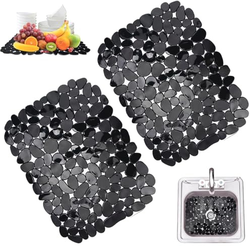 Lot de 2 tapis d'évier de cuisine, 40 x 30 cm, tapis d'égouttement en galets pour fond d'évier de cuisine