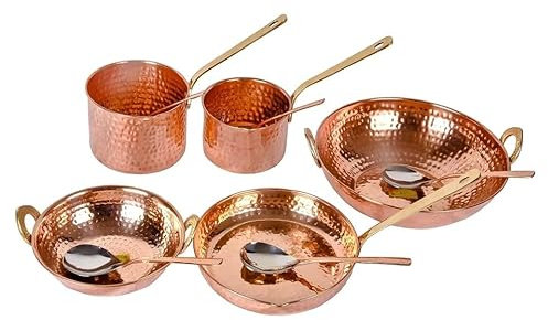 Set di pentole in puro rame, 10 pezzi, con cucchiaio da portata