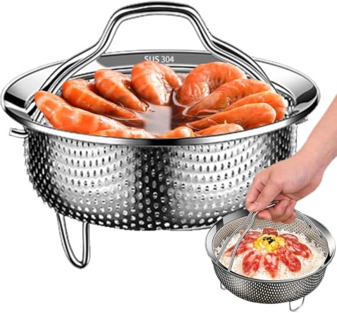 Stainless Steel Vegetable Steamer Basket, Stainless Steel Steam Basket Rack, Instant Cooker With Handle Pressure Cooker Rice Steamer, Metal Pan Steamer Insert For Veggie Seafood Cooking
