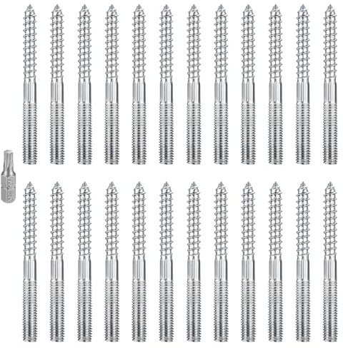 YFLeomry 24 stycken skruvskruvar M8 rostfritt stål, M8 x 80 mm Torx skruvstift, dubbla gängskruvar, skruvstift gängstift, galvaniserade stål, träskruvar tillbehör för möbelmontering