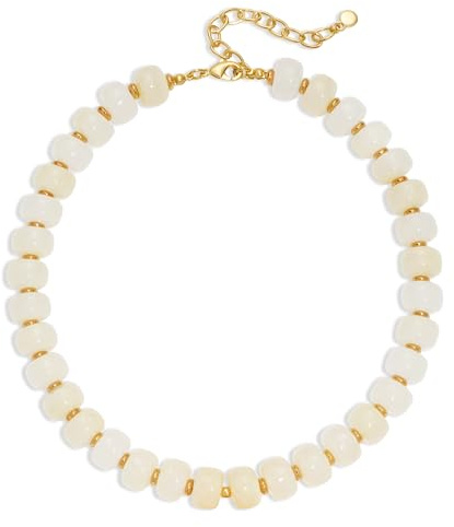 LILIE&WHITE Resin Boho Necklaces for Women Personalised Choker Statement Chunky Beaded Necklace in Cream White for Summer Boho Beach Style