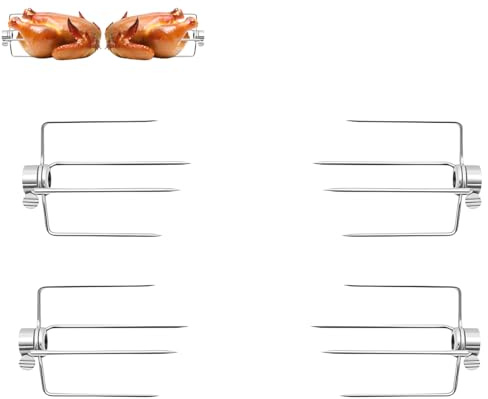4 Stück Edelstahl Rotisserie, Krallen, Spießgabel, Länge der Zinken 11 cm, zum Braten von Fleisch, Truthahn, Schinken, Gemüse usw