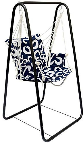 Hängesesselgestell mit Hängestuhl Schaukel für Kinder und Erwachsene Komplettset Metall-Gestell mit Hängesitz in Blau für Innen und Außen