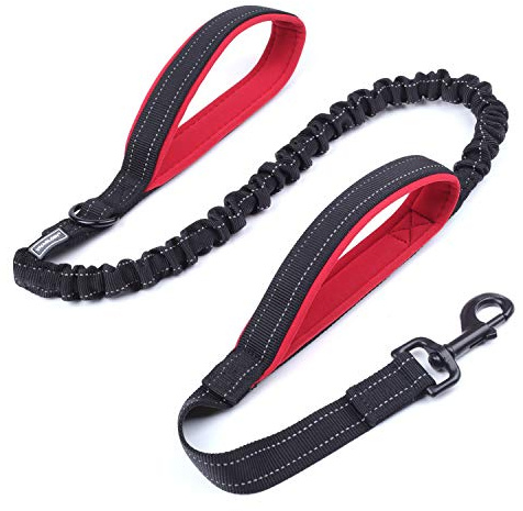VIVAGLORY Laisse Bungee Haute Résistance pour Chien, Laisse de Formation Réfléchissante sans Traction avec Poignée de Trafic pour Chiens Moyens et Grands, Tailles Ajustables, Noir