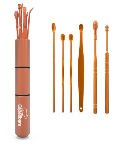 Capeebara - Coton-Tige Lavable en Inox - Nettoyeurs Oreille Réutilisable - (Kit de 6, Rose Cuivré)