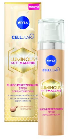 NIVEA Cellular Luminous630 Anti-macchie Viso 40 ml, Fluido Perfezionante SPF 20, Crema viso colorata arricchita con Luminous630 e Acido Ialuronico per combattere i segni del tempo e macchie