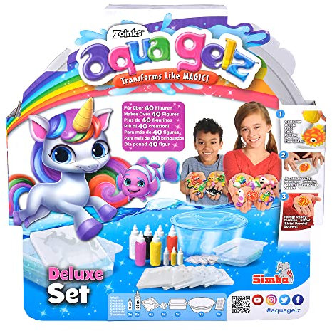 Simba 106322563 - Aqua Gelz Deluxe Set mit Basis, Bastelset, Kreativ, 9 Flaschen Farbgel, 6 Formen, 6X Wasserzusatz, Glow in The Dark und Glitzer, ab 8 Jahren