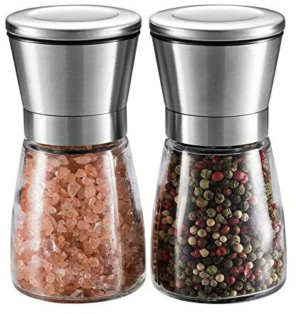 New Salt and Pepper Grinder Mill Set of 2 Premium Stainless Steel Salt and Pepper Shakers Glass Body and Adjustable Coarseness
