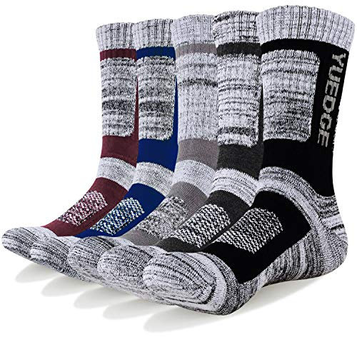 YUEDGE Men's 5 Pairs Athletic Socks Breathable Cushion Comfortable Casual Crew Winter Warmer Socks Performance Multi Wicking Workout Sports Socks for Outdoor Walking Trekking Climbing Camping Hiking