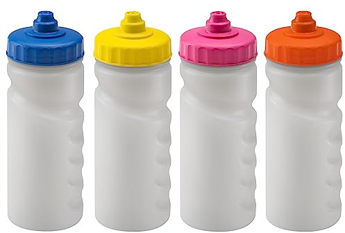Foxberry 500ml Reusable Water Bottles - 4 Pack - Hands Free Lid - Spill Proof and Leak Proof Spout - BPA Free - Dishwasher Safe - Kids - School - Sports - Clubs (Blue Yellow Pink Orange)