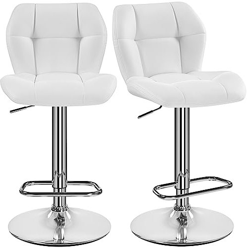 Yaheetech Barhocker 2er Set Höhenverstellbar 360°Drehbar Barstühle Küchenstühle mit Rückenlehne und Fußstütze, Barstuhl PU-Kunstleder Sitzhöhe 62,5 cm - 84,5 cm für die Küche, Weiß