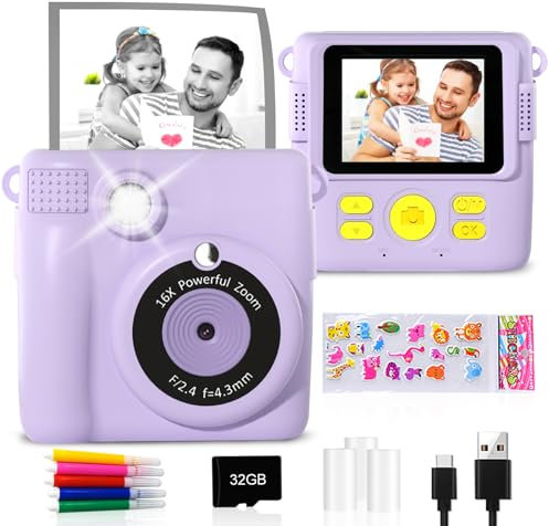 GKTZ Sofortbildkameras Kinder - 1080P HD Sofortdruck von Fotos - Geburtstag Geschenk für Mädchen im Alter von 5 6 7 8 9 10 Jahren (Purple)