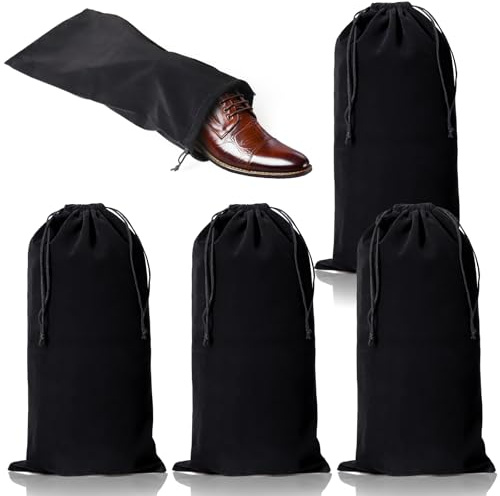 hoe Dust Bags, 4 Pack Black Duster Flannel Single Shoe Pouch with Drawstring Closure, 8x17 Shoe Bags for Travel, Home, Luggage, Handbags, Accessories, Men, and Women