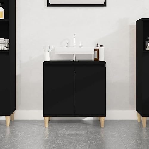 Juroupi Meuble d'évier Noir 58x33x60 cm Bois d'ingénierie,Vasque À Poser Salle De Bain,Lavabo Salle De Bain