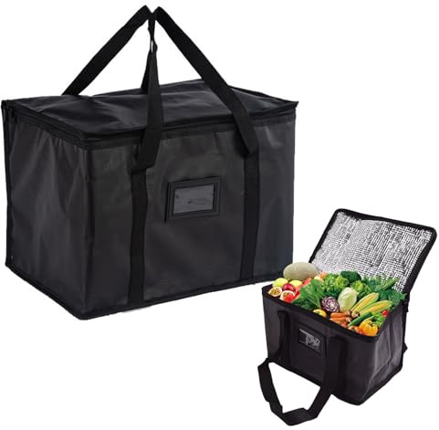 Borsa termica, 40 l, borsa termica riutilizzabile, borsa termica per la spesa, pieghevole, per spiaggia, campeggio, lavoro, viaggi (nero)