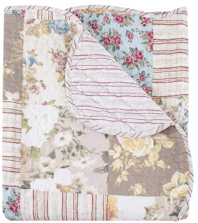 Greenland Home French Country Traditional Patchwork Style Cotton-Rich Quilted Throw, Multi