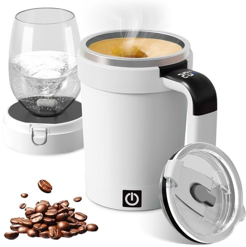 Vaso agitador automático de 380 ml con tapa y pantalla táctil LCD de temperatura, taza de agitación magnética automática de acero inoxidable, taza de café, café, leche de soja, chocolate caliente