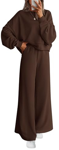 PRETTYGARDEN Women 2 Piece Outfits 2026 Spring Sweatsuits Crewneck Sweatshirt Wide Leg Sweatpants Lounge Sets Tracksuit(Dark Brown,Medium)