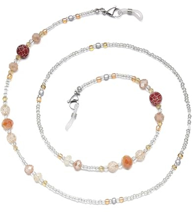 GINTEI Beaded Glasses Chain for Women Eye Glasses Holders Around Neck Crystal Sunglass Chain with Anti-Slip Silicone Hooks, Eye Glass Strap Lanyards
