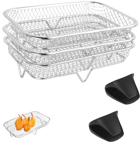 Zimoer 3 Rejillas de Acero Inoxidable para Hornear y Freír, Bandeja de Parrilla Antiadherente para Air Fryer y Horno, Accesorios de Cocina Multiusos - Fácil de Limpiar y Almacenar