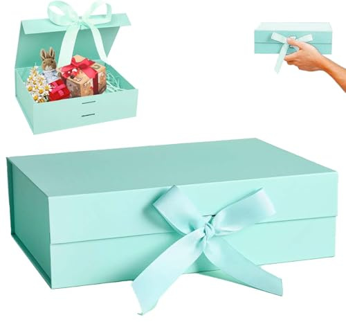 Scatola Regalo, Scatola Regalo con Coperchio, Confezione Regali 23x17x7cm, Scatole Decorativa con Nastro, Decorative per Confezioni Rettangolare, per Matrimoni, Compleanni, Anniversari(Verde)