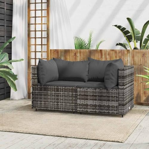 HaoChrymec Canapé d'angle Jardin, 2 Pièces en Résine Tressée, Structure Acier Modulaire, Confortable et Résistant aux Intempéries, Canapé Exterieur Terrasse, Banquette Exterieur,Gris, 63x63x57.5 cm