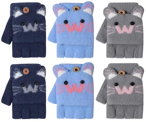 TAGVO 3 Paires Gants sans Doigts d'hiver pour Enfants 2 à 6 Ans, Gants de Chauds Double Usage en Polaire Douce, Gants de Course Ski Tricotés Thermiques, Gants Magiques pour Filles et Garçons