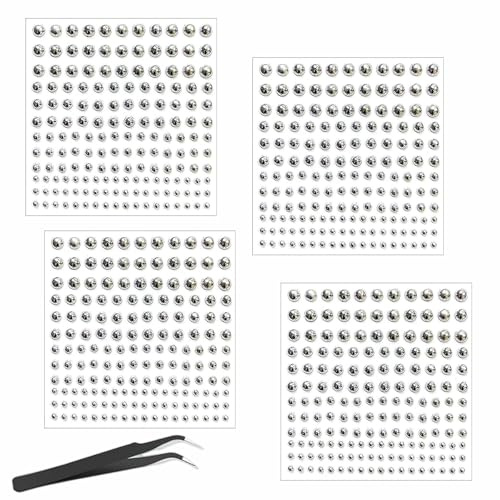 ANYUANKW 4 Feuilles 660 Pièces Faux Piercings à Lèvres 3/4/5/6 mm Piercing de Nez Autocollant Faux Clou de Sourcil avec Pincette pour Punk Y2K Partys Maquillage Argenté