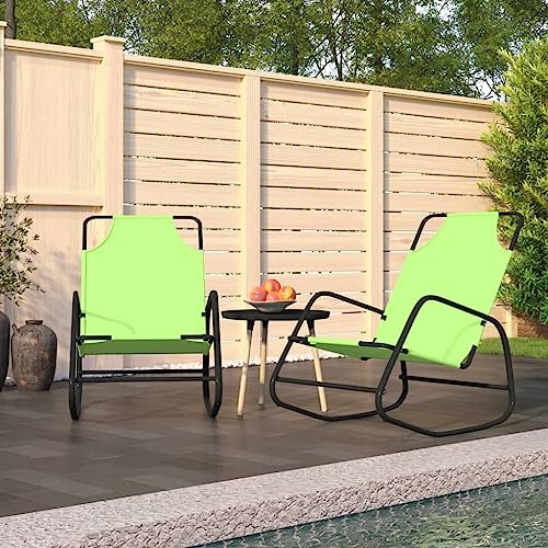 SKTQYQO Lettini Prendisole a Dondolo 2 pz in Acciaio e Textilene Verde, Sdraio Relax per Esterno con Struttura Robusta e Gambe Oscillanti, Tessuto Rete Traspirante, Design Comodo