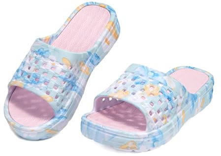 JOMIX Ciabatte Donna Estive con Motivo Floreale Sandali Plateau in EVA Leggera Pantofole da Mare e Piscina Antiscivolo Comodi per Casa e Esterno