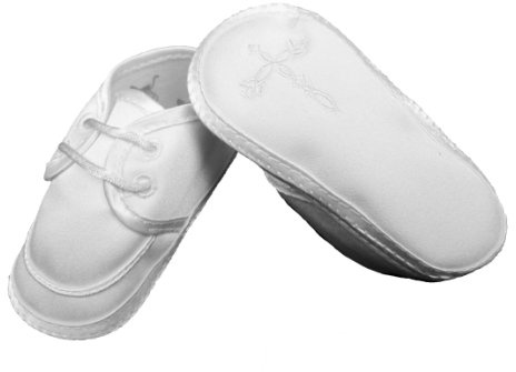 Boy's Satin Shoe with Embroidered Celtic Cross (Size 3/White)