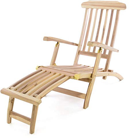 Divero Liegestuhl eleganter Deckchair Florentine Steamer Chair Teakholz unbehandelt