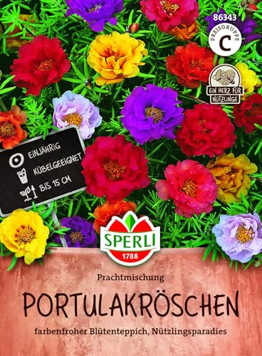 Sperli Portulakröschen Prachtmischung 86343 - farbenfroher Blütenteppich, optimal als Nützlingsparadies, Portulakröschen für Steingarten, Balkonblumen oder Freiland geeignet, Blumensamen