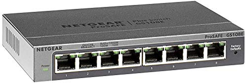 Netgear GS108E-300PES Smart Managed Plus Switch, 8 Porte Gigabit Ethernet, Desktop,Blu/Argento
