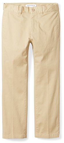Amazon Essentials Pantalon chino kaki uniforme coupe droite devant plat pour garçon, kaki marron, 14