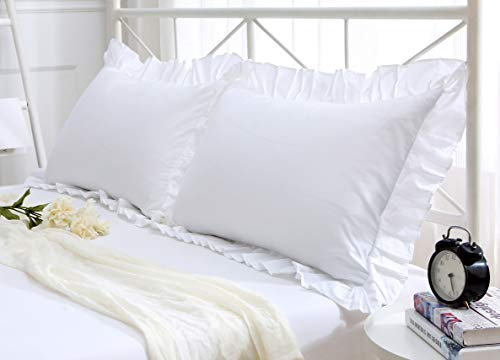 Kissenbezug Kissenbezüge mit Rüschen Weiße Kopfkissenbezug Kissenhülle 40 x 80 cm 2 Stück Baumwolle