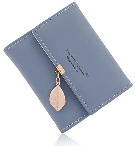 CALIYO Geldbeutel Damen aus Glattem und Weichem Synthetisches Leder Geldbörse klein Kurzformat Portemonnaie Farben mit vielen Fächern（Dunkelblau）