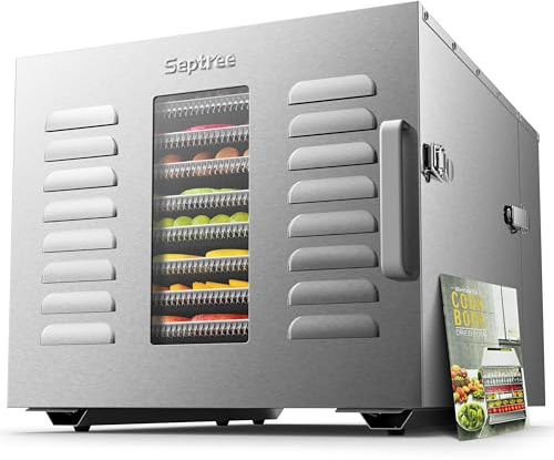 Commercial 10 Trays Food Dehydrator Machine for Jerky and Herbs Usable Area up to 24.65ft² and 194℉ Temperature 1000W Detachable Stainless Steel Dryer for Meat Fruit Mushrooms Beef Food Silvery